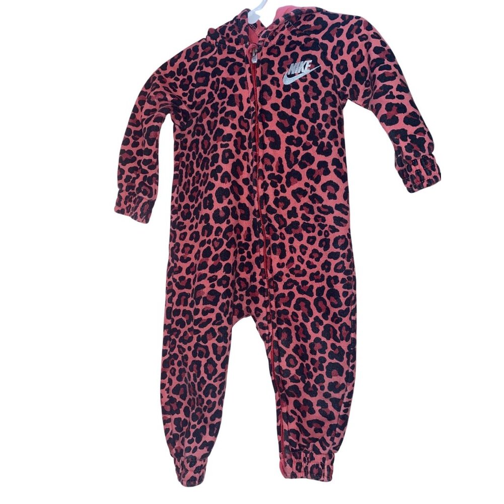 Nike Infant Girls' Leopard Full-Zip Coverall 12M Pink Black   Cotton Full Zip Sn